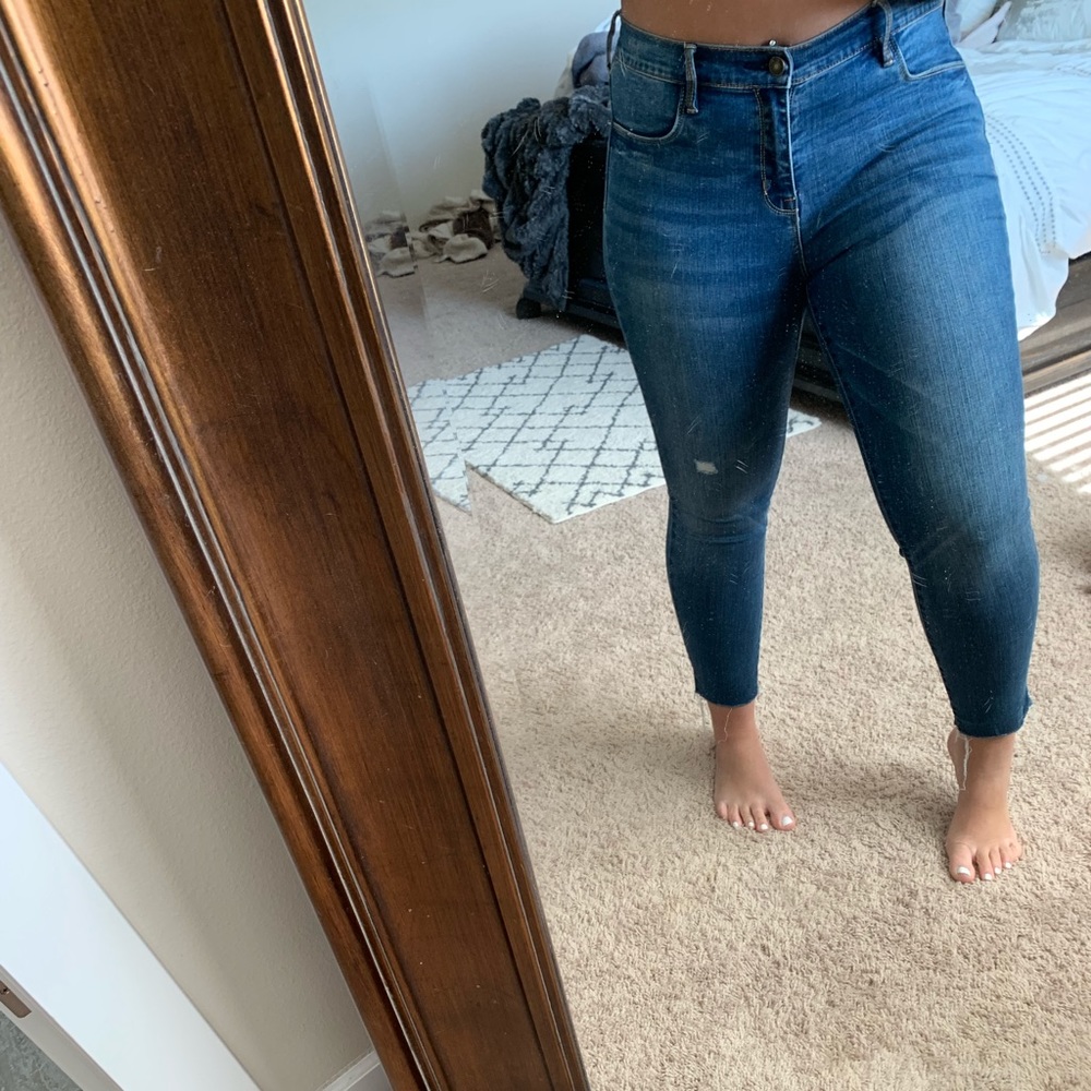 high waist skinny blue jeans